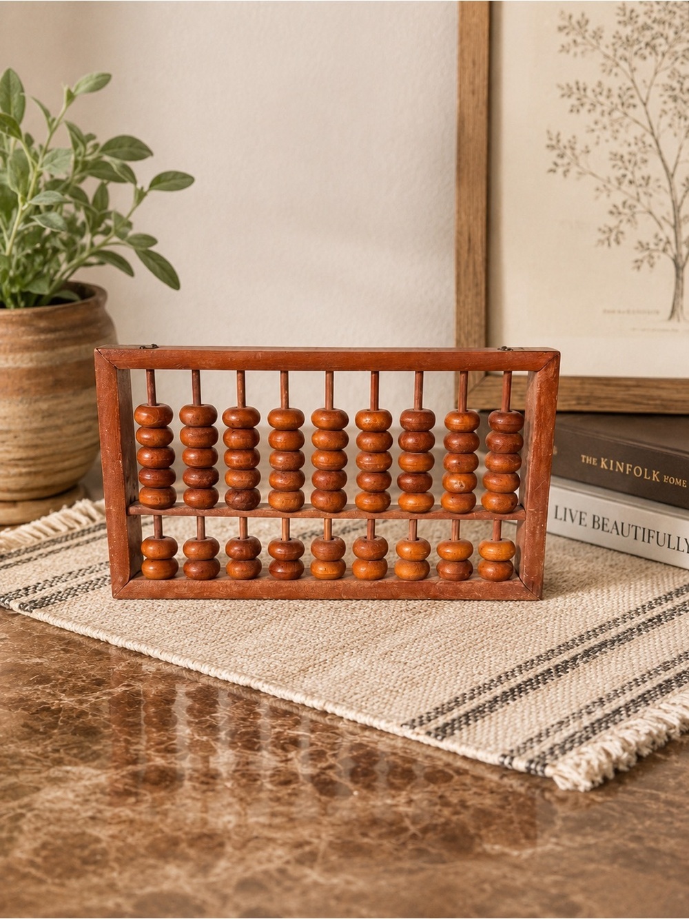 Vintage Wooden Abacus | Mid-Century Wood Counting Frame | Rustic Farmhouse Decor